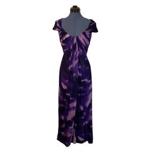 Vtg Tadashi Purple Tie Dye Silk Pleated Layered Maxi Dress Whimsigoth Y2K Boho 6